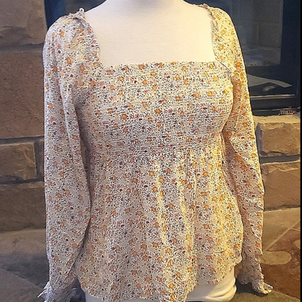 Cynthia Rowley off shoulder smocked long sleeve top NWT